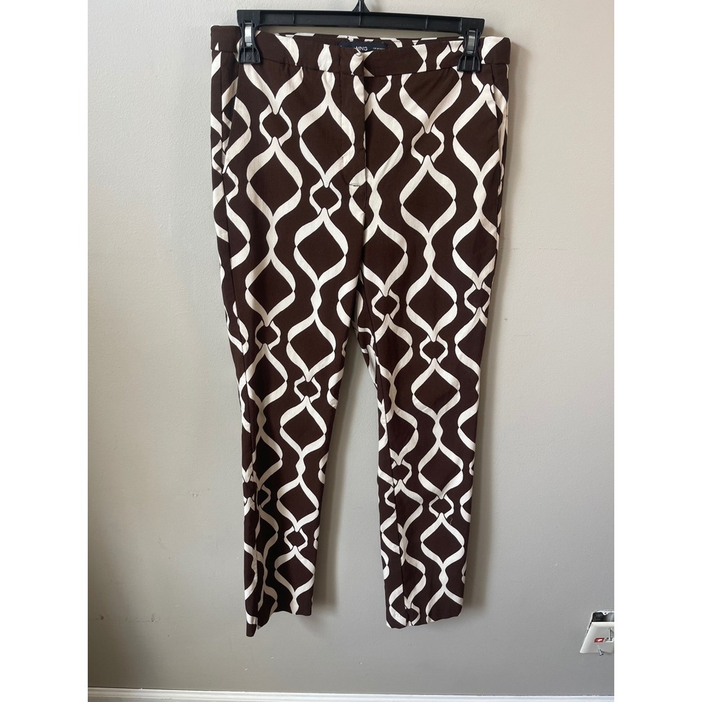 Mango MNG Brown Cream Geometric Print Tapered Trousers Size 8